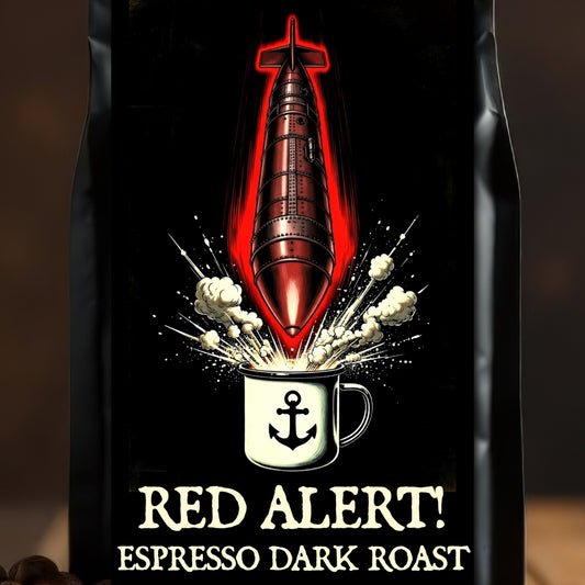 Bilge Brew Red Alert African espresso blend dark roast coffee bag for espresso and strong drip