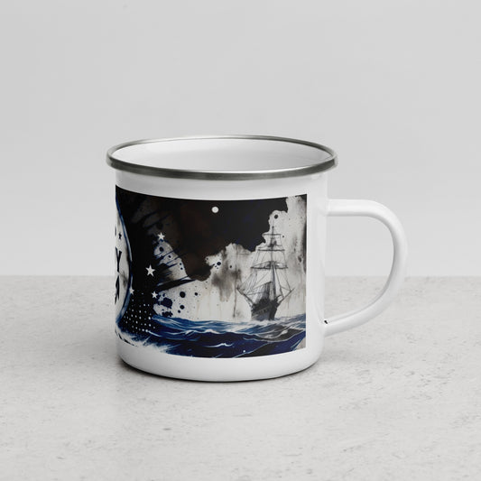 Mug with a nautical ship design on a white background
