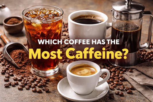 DIFFERENT TYPES OF COFFEE BREWERS AND TEXT READING WHICH COFFEE HAS THE MOST CAFFEINE?