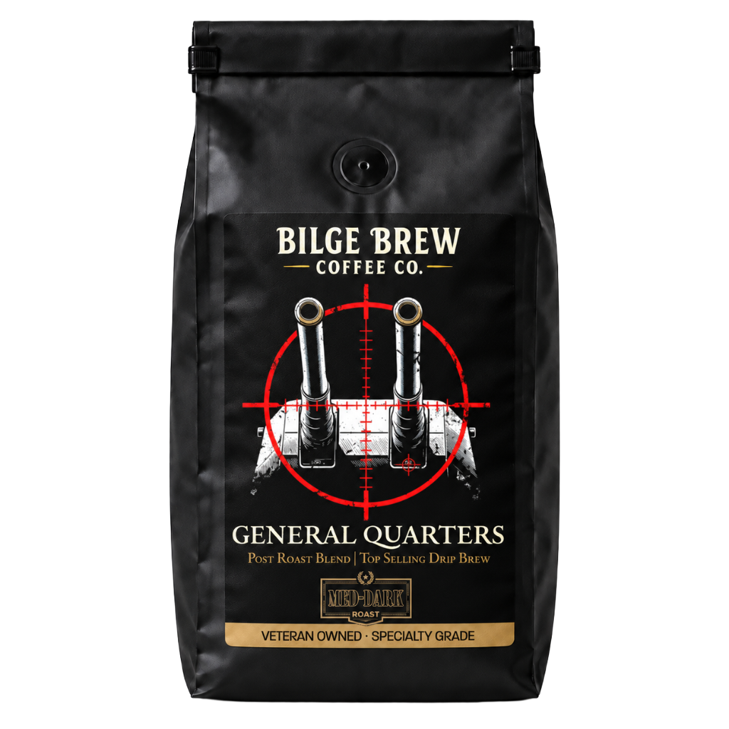 General Quarters medium-dark roast coffee bag from Bilge Brew Coffee Co.