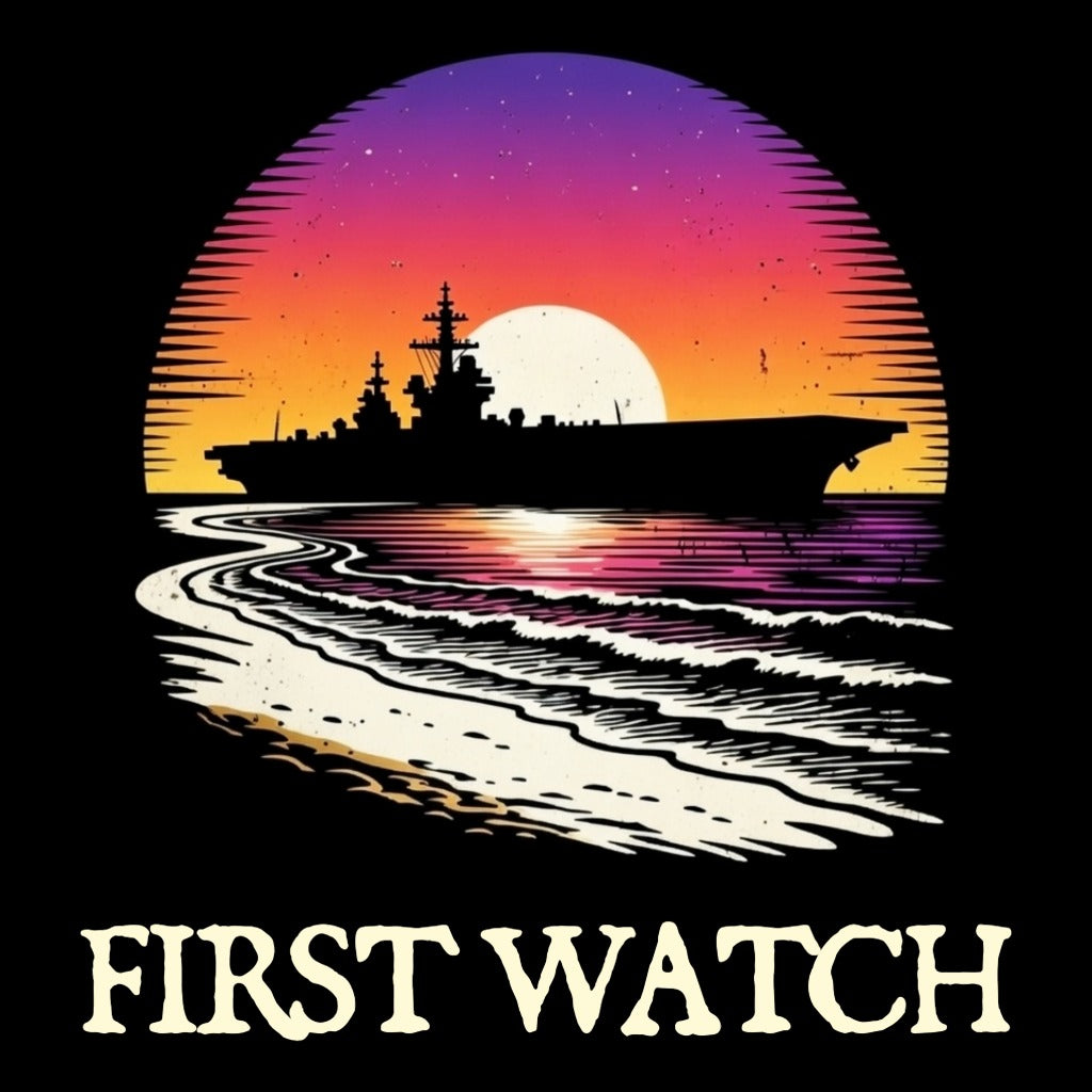 First Watch (light roasts): First Watch light roasts collection tile with warship at sunset illustration