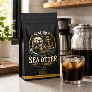 sea otter cold brew bag in kitchen