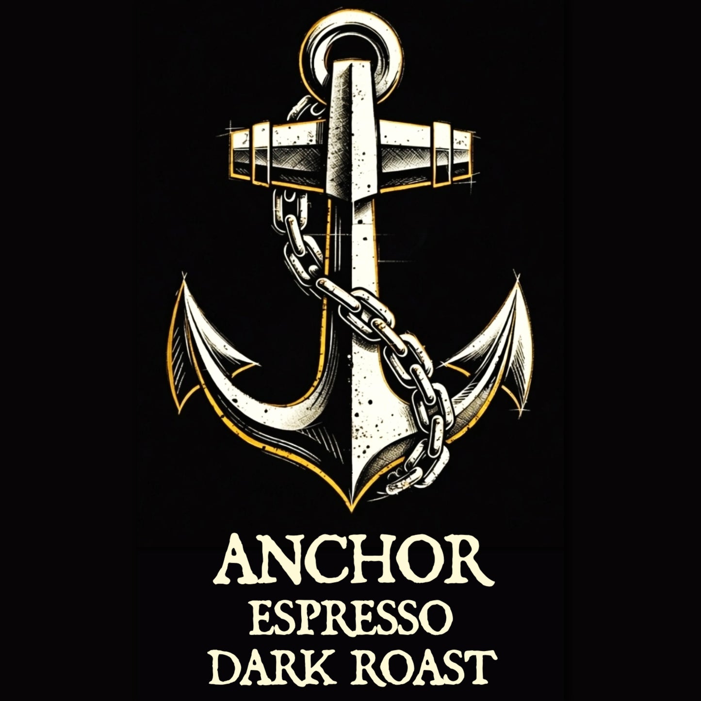 Anchor Espresso Dark Roast logo with an anchor design on a black background