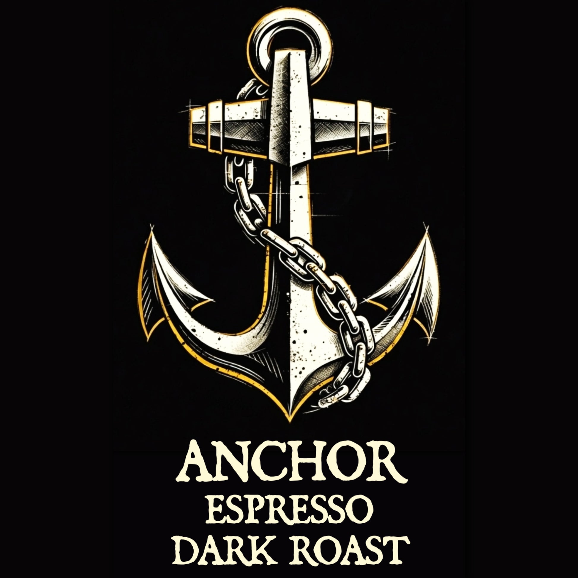 Anchor Espresso Dark Roast logo with an anchor design on a black background