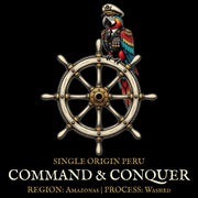 COMMAND and CONQUER coffee bag art, single origin peru by bilge brew