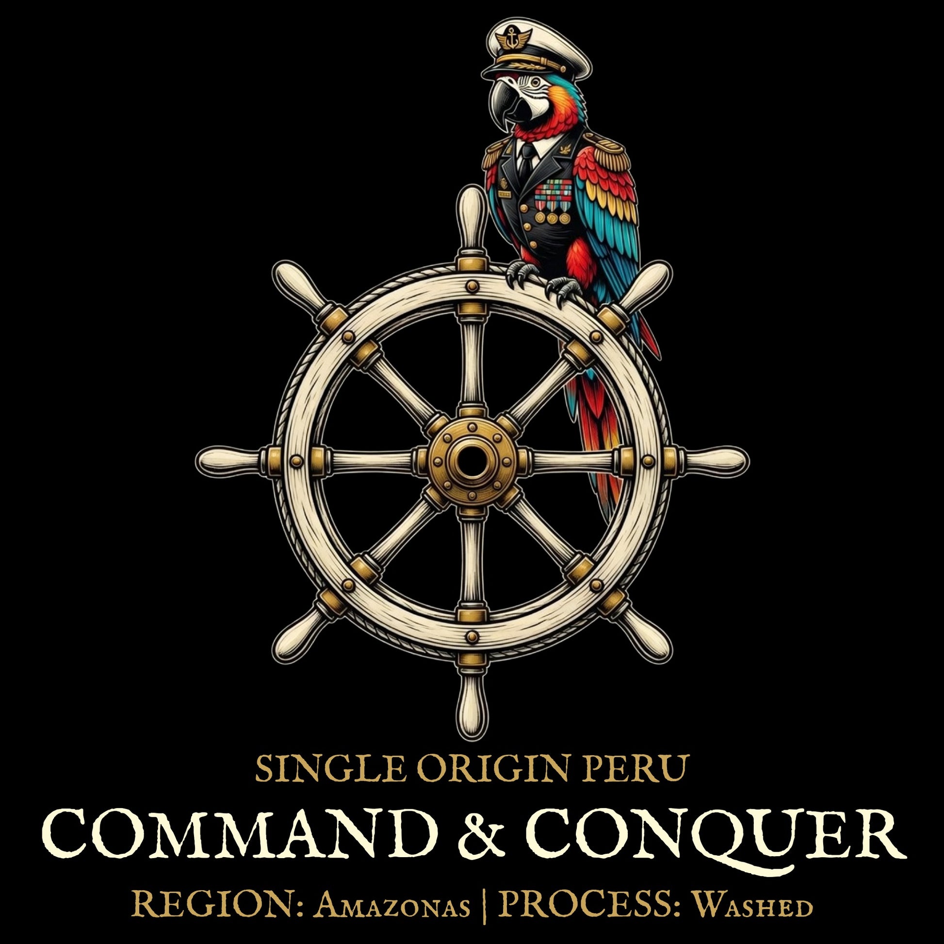COMMAND and CONQUER coffee bag art, single origin peru by bilge brew