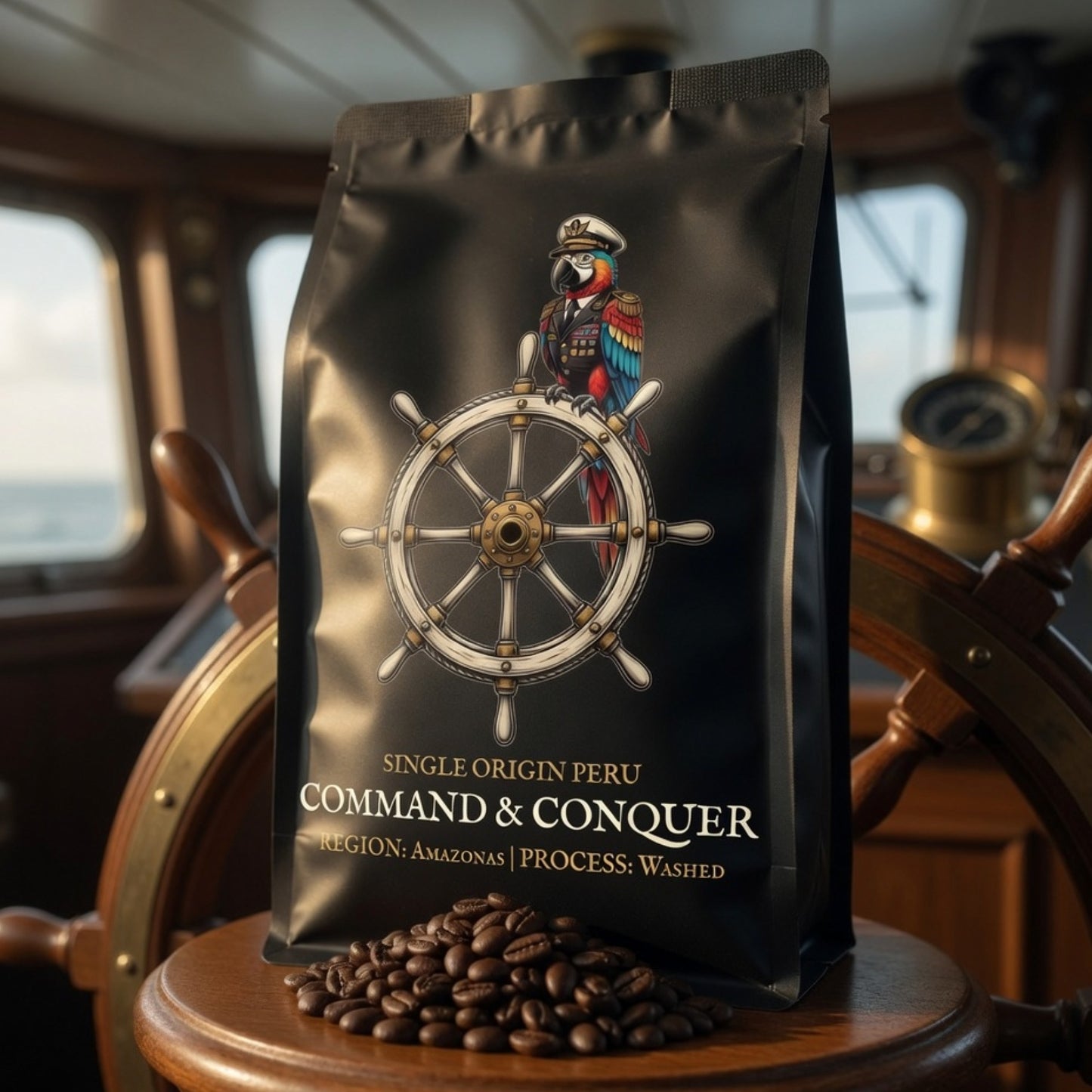 COMMAND and CONQUER coffee bag, single origin peru by bilge brew