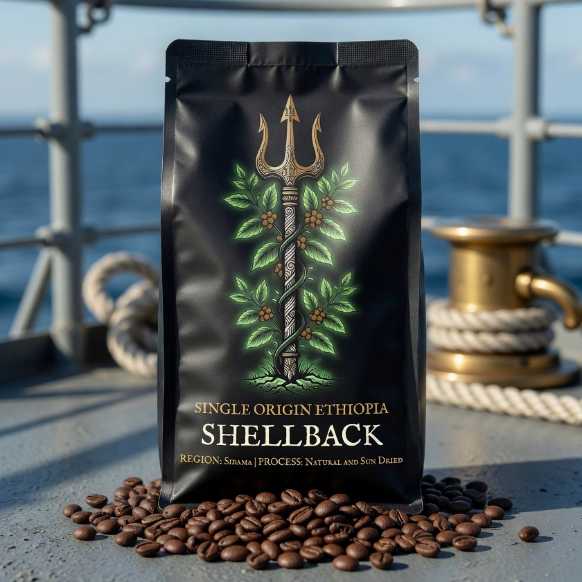 single origin ethiopia coffee bag labelled shellback
