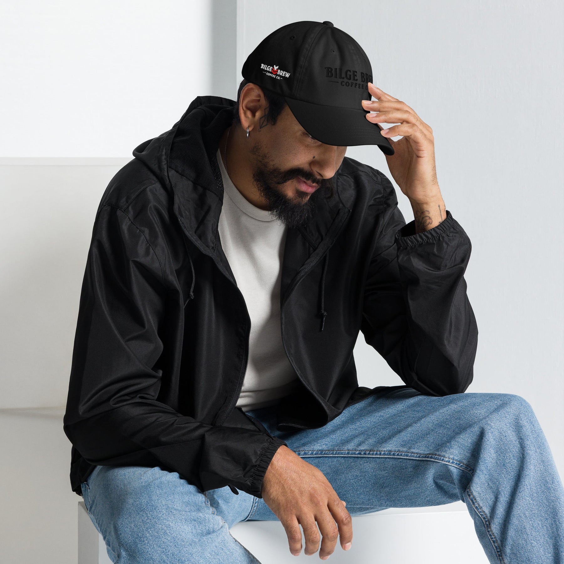 Bilge Brew Dad Hat | Veteran - Owned Navy - Inspired Cap - Black on Black Logo - Bilge Brew