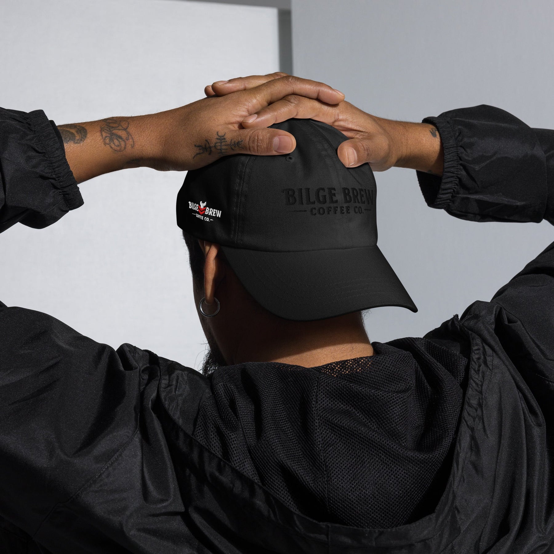 Bilge Brew Dad Hat | Veteran - Owned Navy - Inspired Cap - Black on Black Logo - Bilge Brew