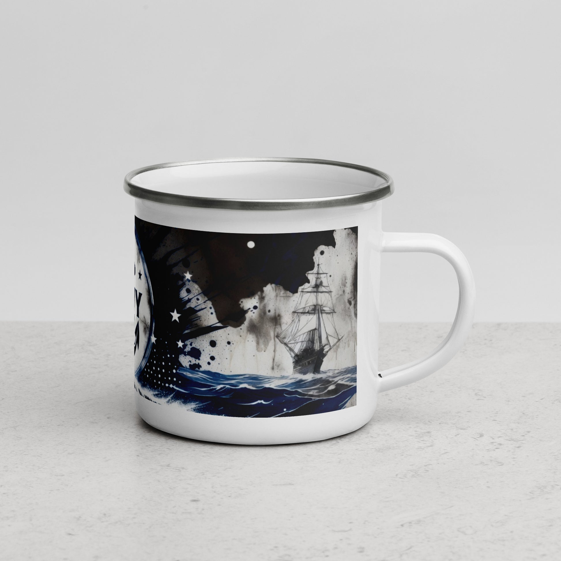 Mug with a nautical ship design on a white background