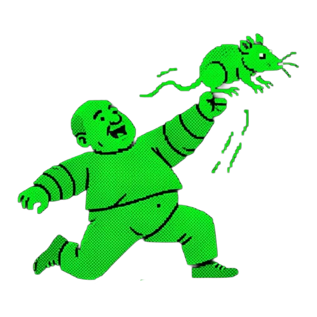fat man with a rat