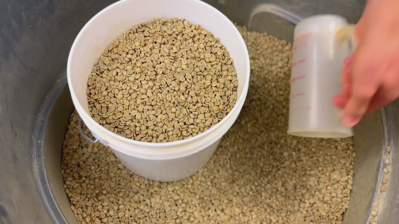 bilge brew coffee bag and beans in the roasting process