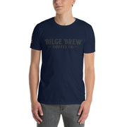 Navy blue t-shirt with 'Your Text Here' text on a white background