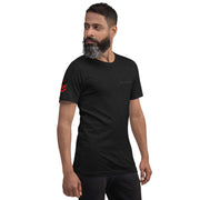 Man wearing a black t-shirt on a white background