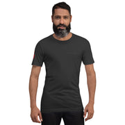 Man wearing a black t-shirt on a white background