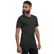 Man wearing a black t-shirt on a white background