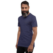 Man wearing a blue t-shirt on a white background