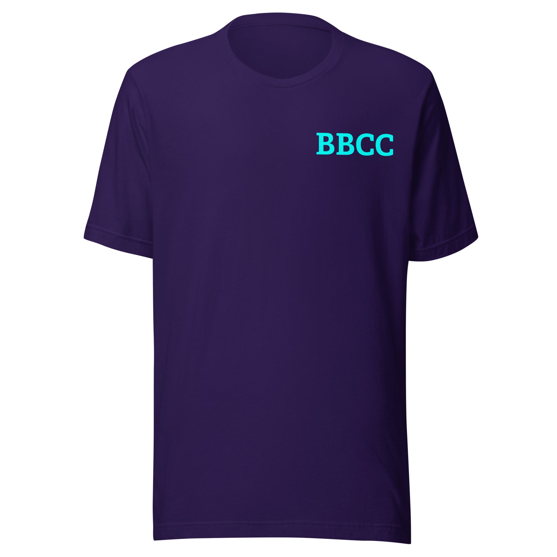 purple shirt with BBCC text
