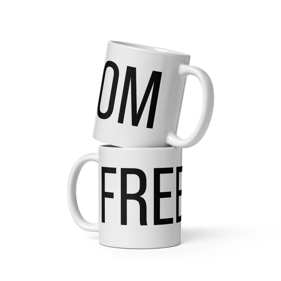 White glossy FREEDOM mug – front view